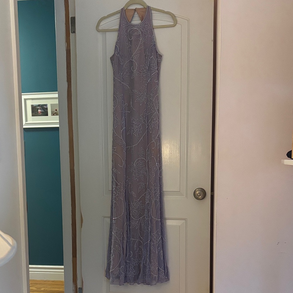 Lavender Beaded Halter Evening Gown